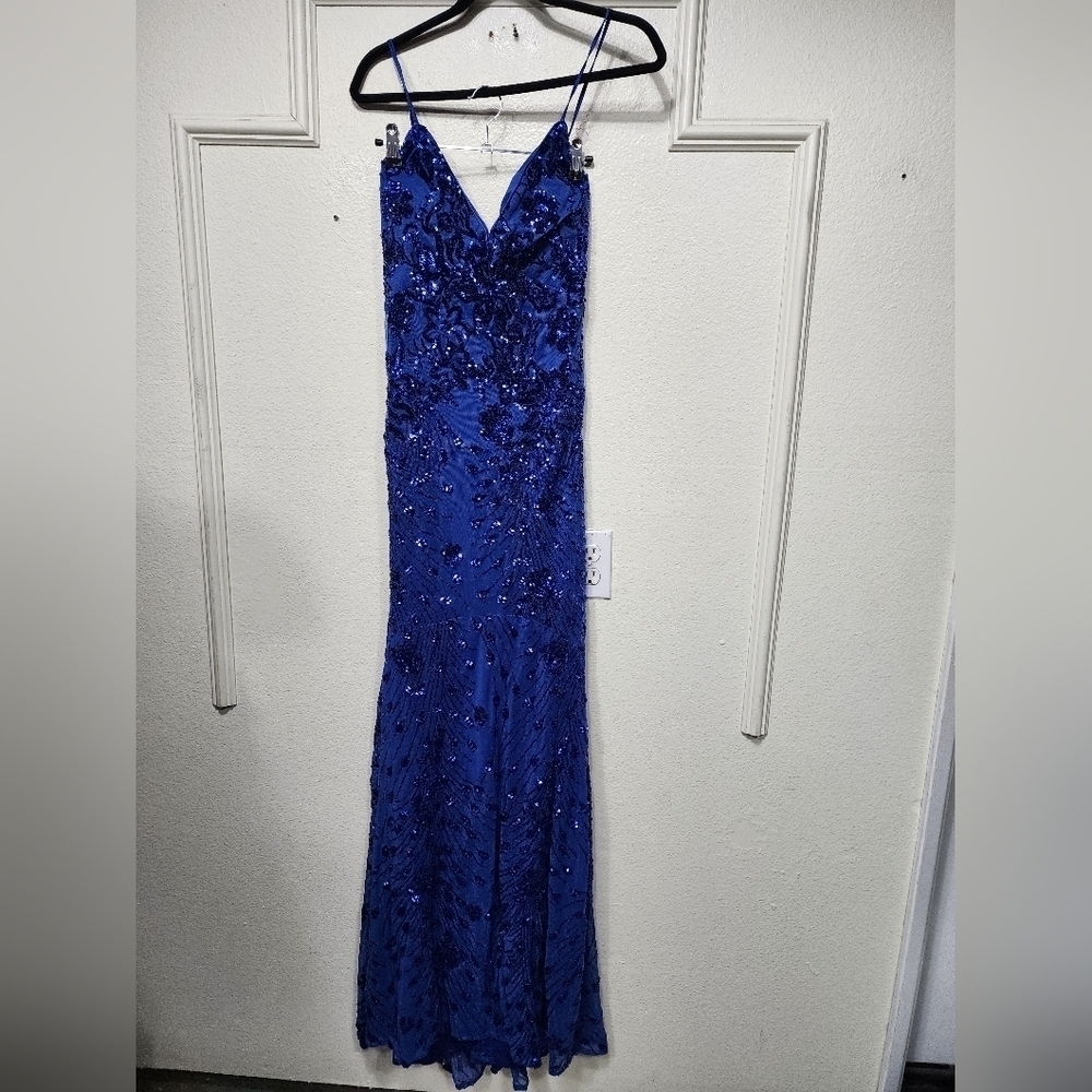 Lulus Photo Finish Royal Blue Sequin Lace-Up Maxi Dress Wedding Party Prom - Picture 7 of 11